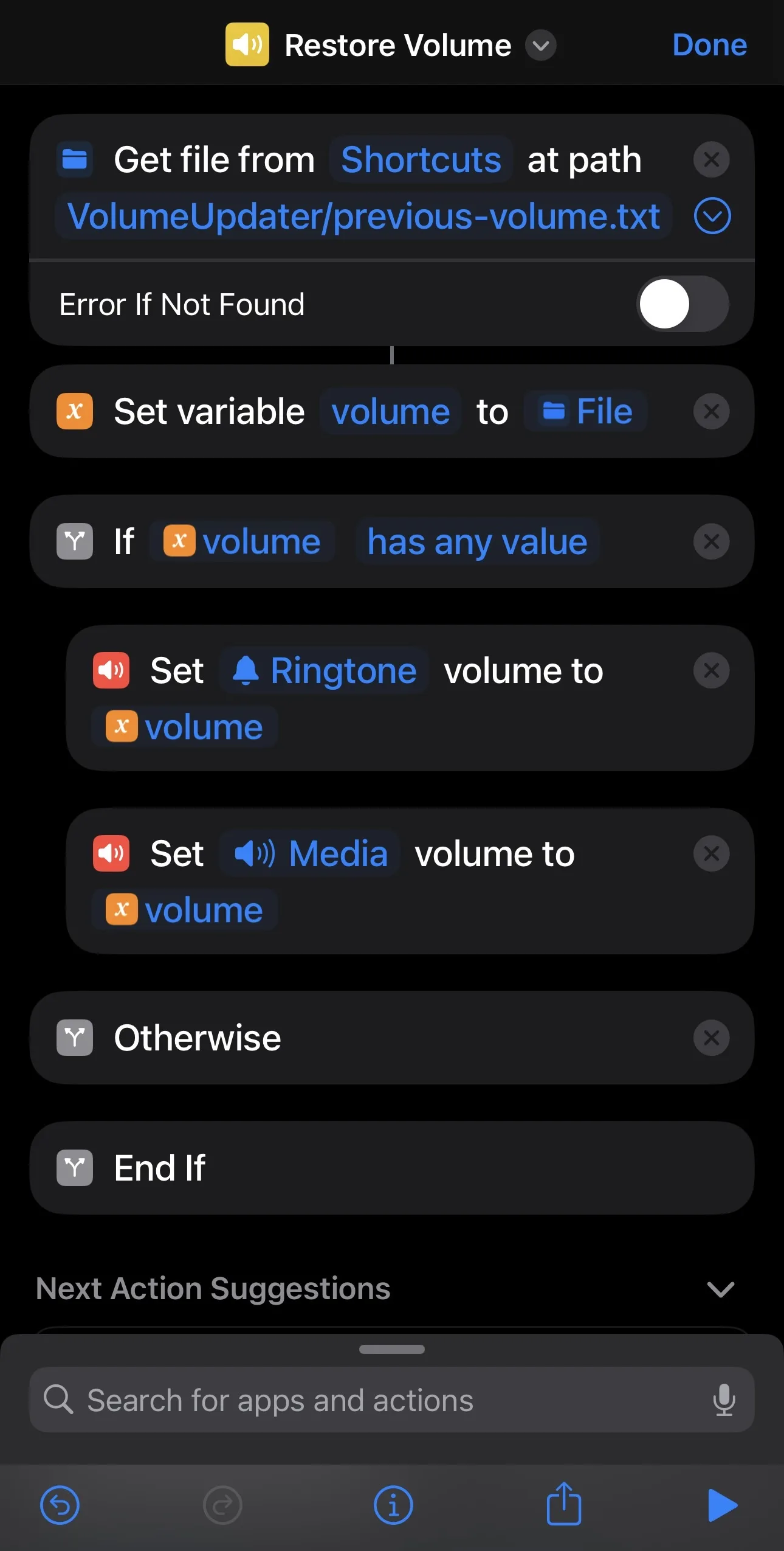 Restore volume shortcut