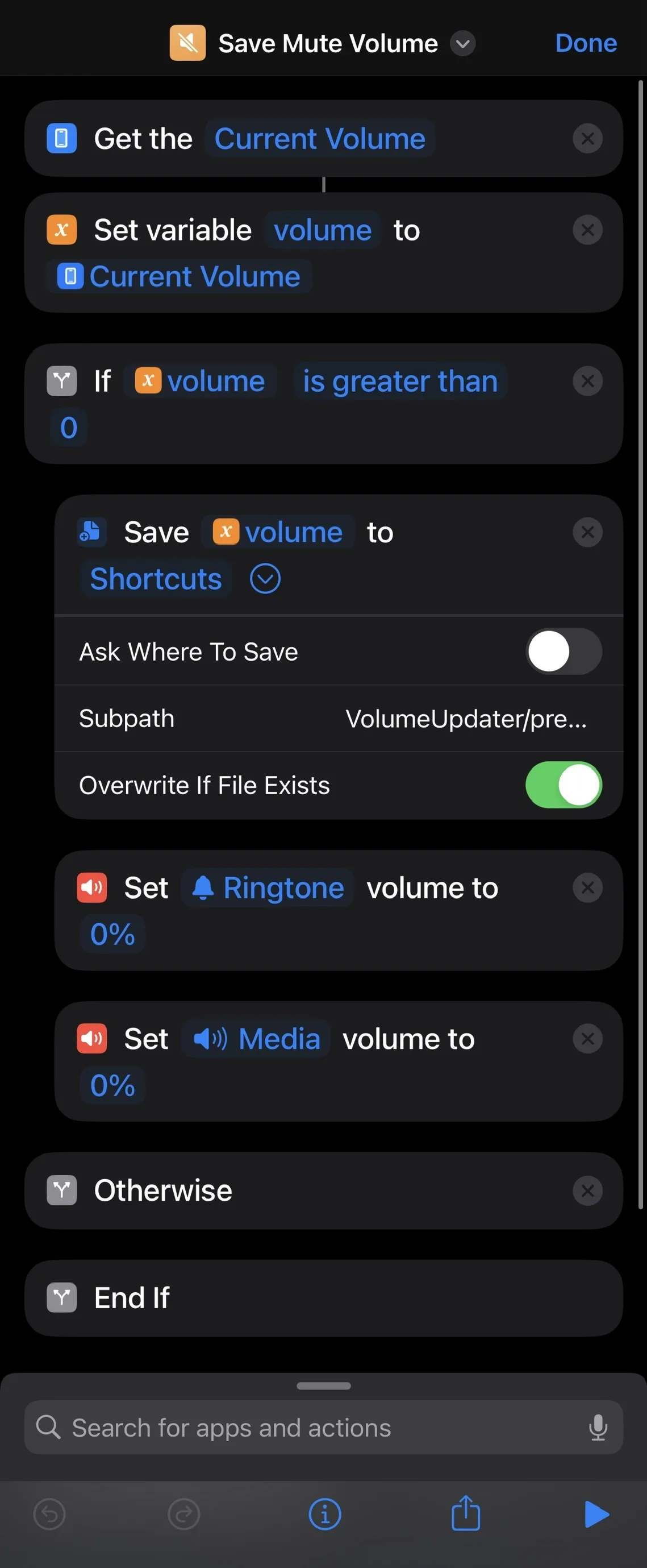 Store volume and mute shortcut