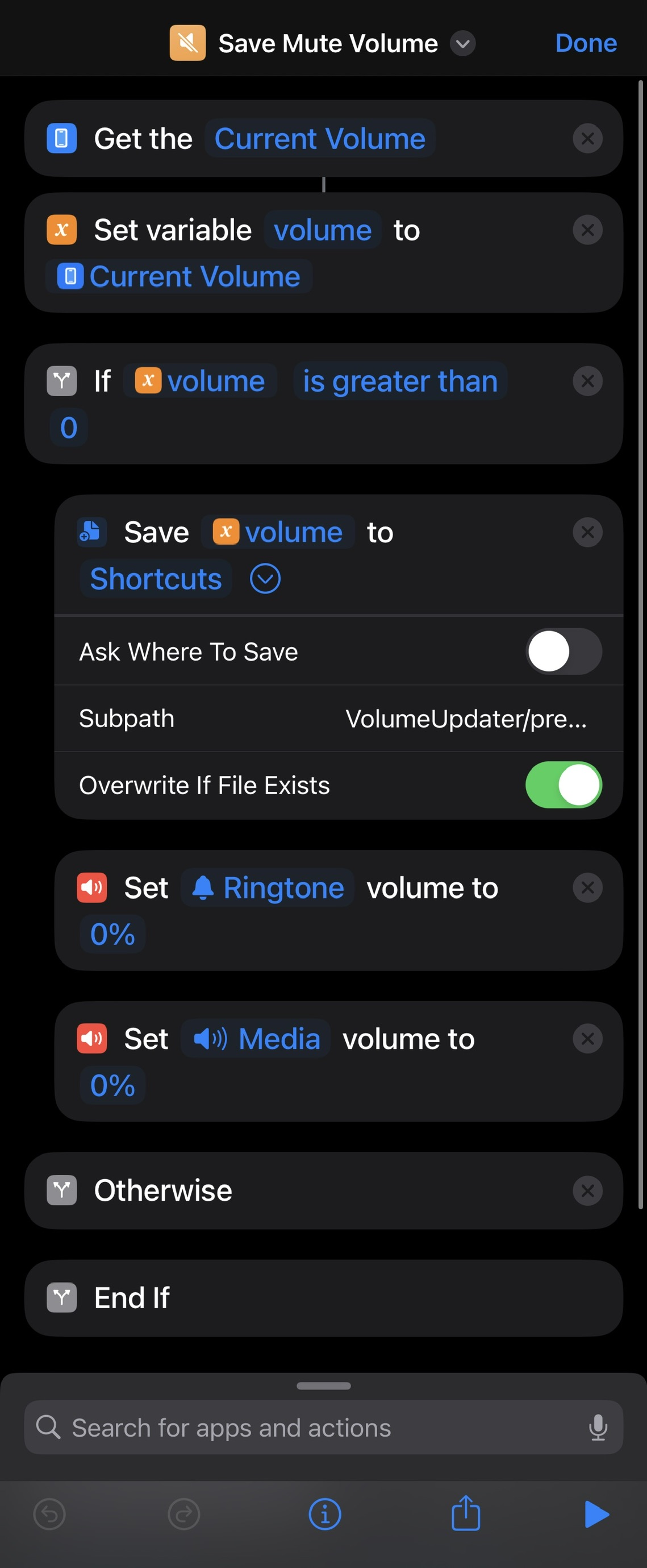 Store volume and mute shortcut